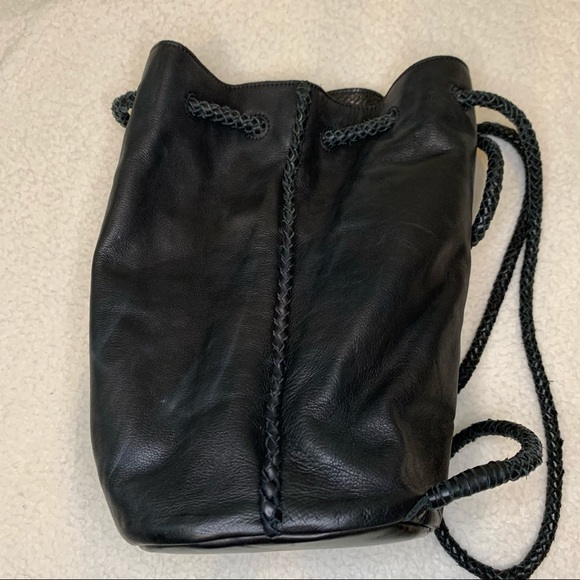 Lucky Brand Black Leather Braided Drawstring Backpack Bucket Bag main image 15